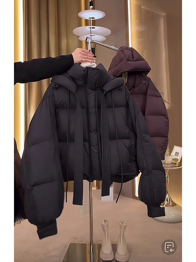 Chic ort com capuz para baixo Jaet feminino cor café coreano sle thi outerwear inverno faion commute sle branco du para baixo