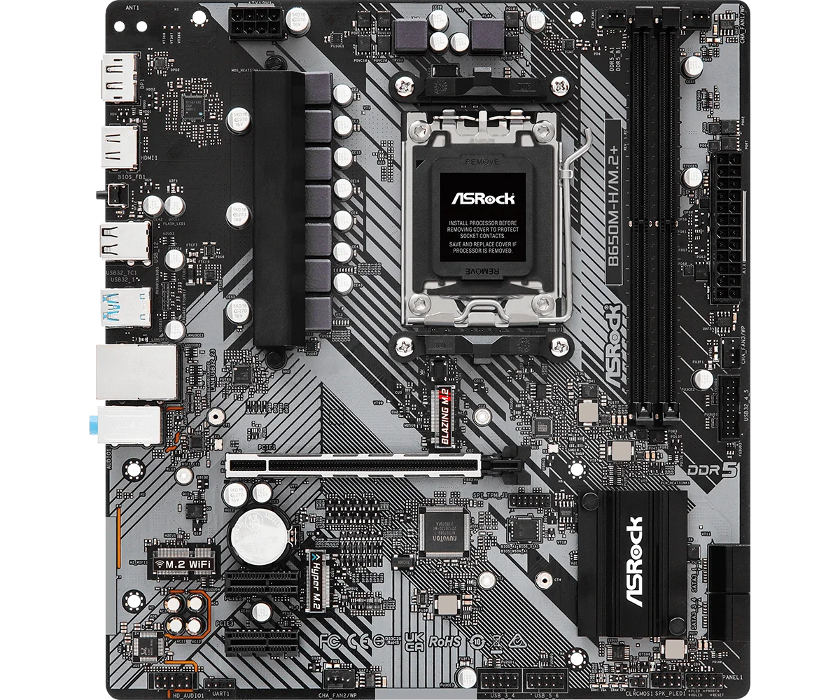  ASRock B650M-H/M.2+ Motherboard AMD B650 Socket AM5 2xDDR5 128GB M.2 Micro ATX support Ryzen 9600 7500F 8300G PRO 9745 cpu