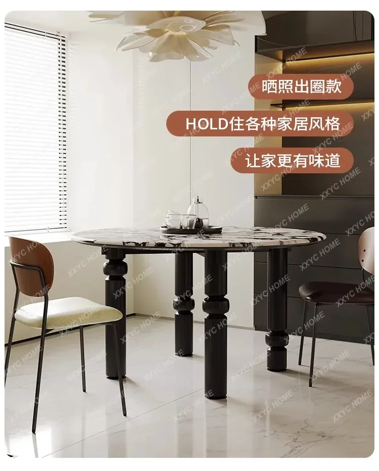 rock slab dining table medium antique small apartment household retro modern solid wood simple round dining table