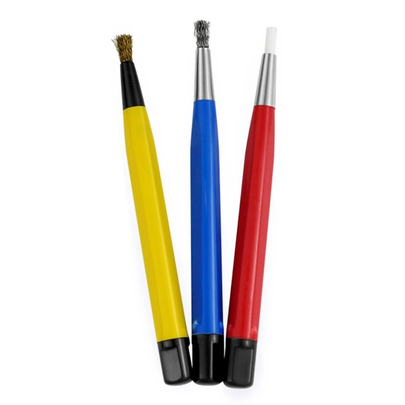 3Pcs Scratch Brush Pen Set Fiberglass Steel Brass Pen Prep Sanding Brush for Removing Rust Jewelry Electrical Circuit