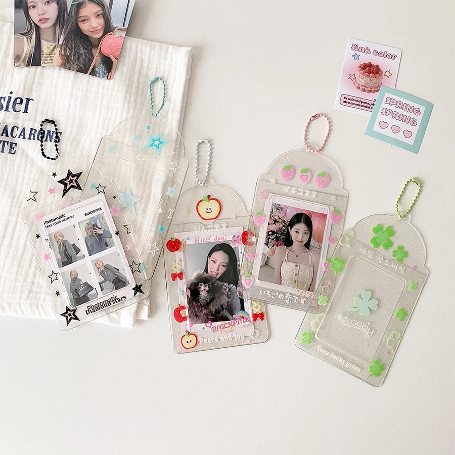 Kpop Photocard Holder Keychain Y2K PhotoCard Holder Kpop Charm Holders Kawaii Photo Card Keychain