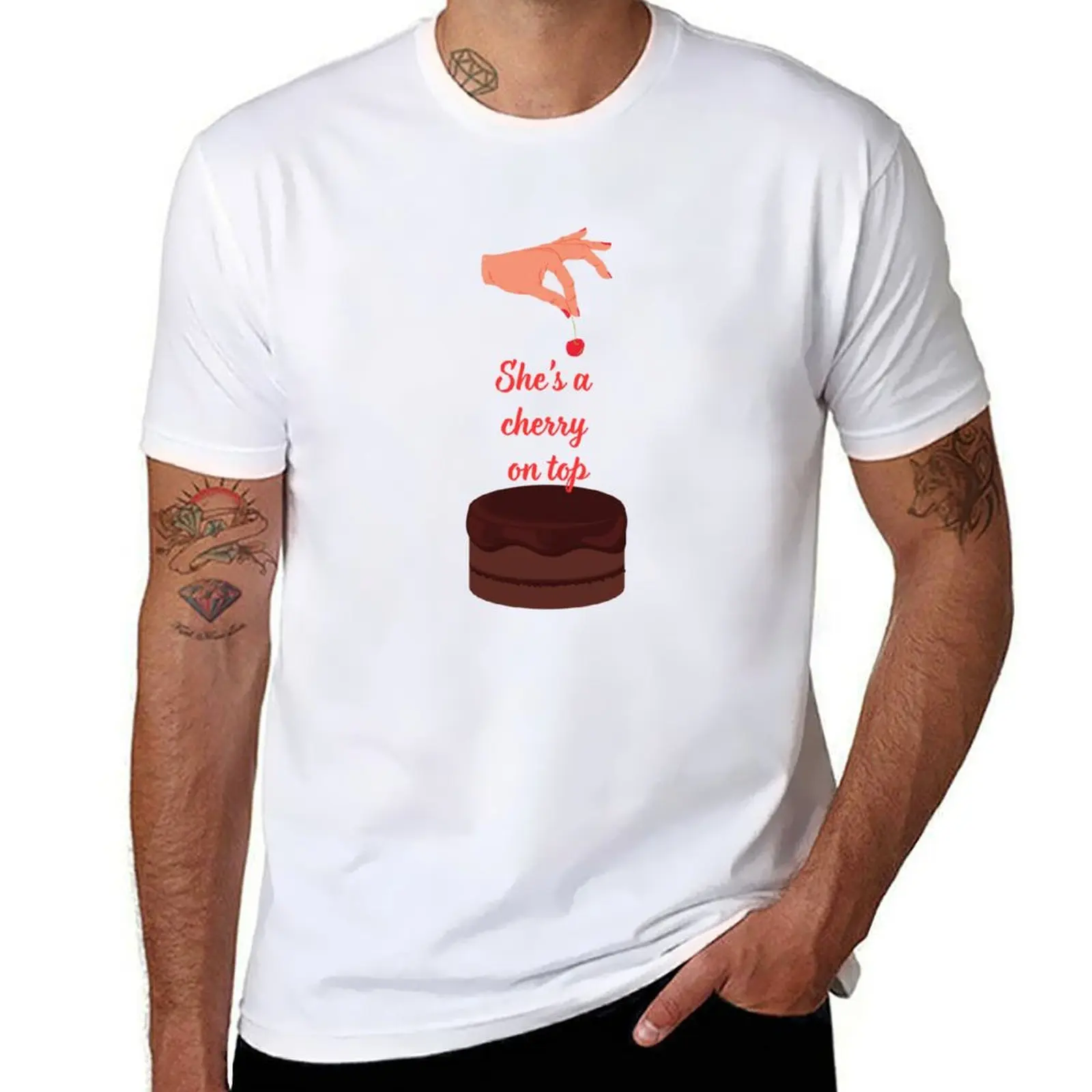

“She’s a cherry on top” design with cherry and cake T-Shirt t shirts for man pack white t shirts cotton 100% T-Shirt