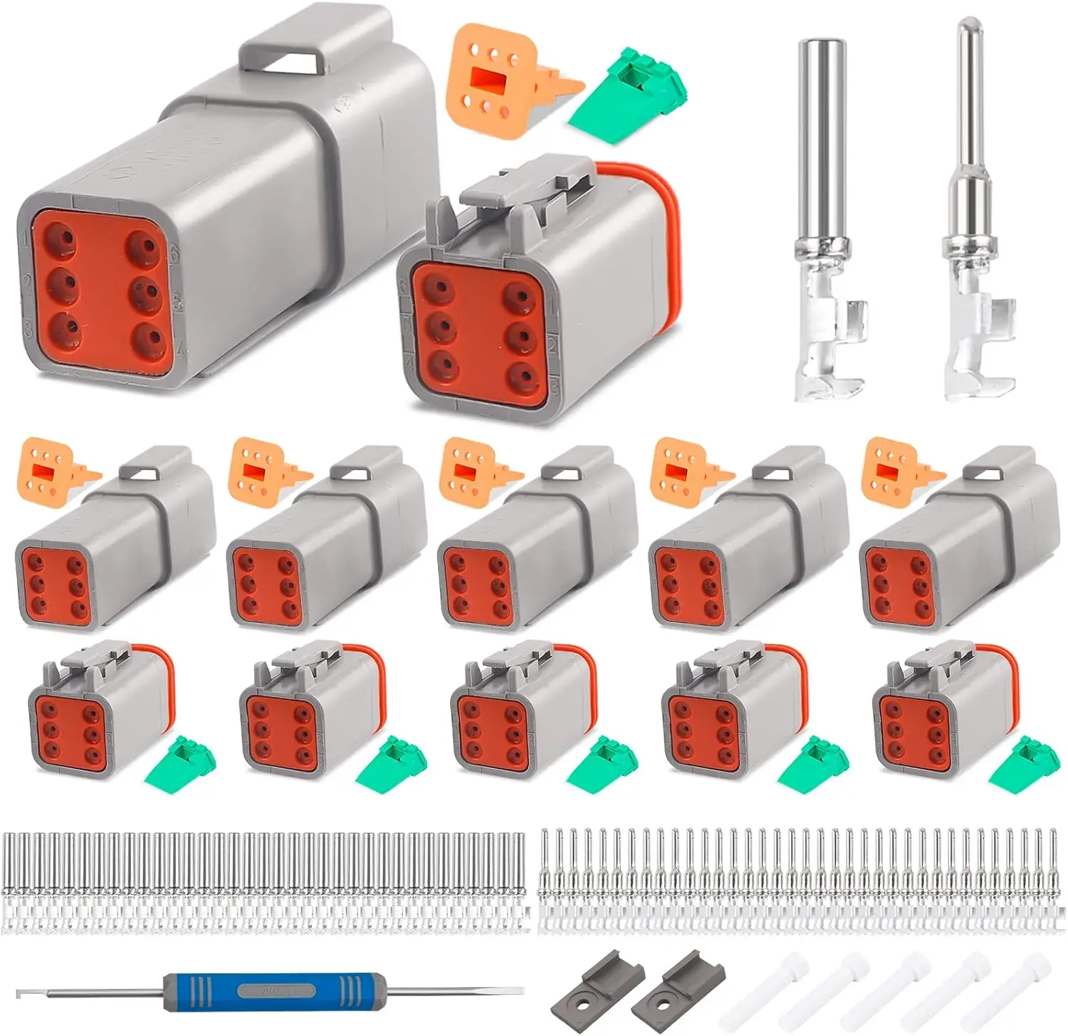 

Комплект 6-контактных разъемов Deutsch DT, серый водонепроницаемый, 5 комплектов, контакты 16AWG для автомобиля, грузовика, мотоцикла, морской пехоты