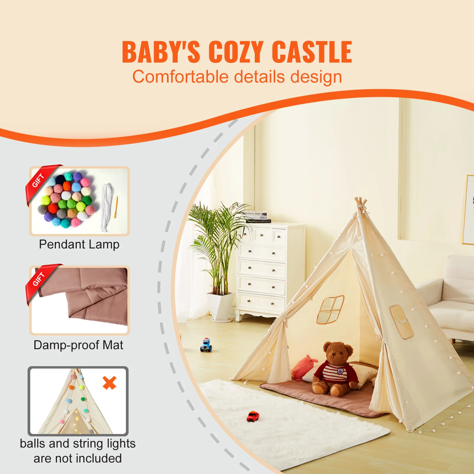 SucceBuy Tienda de juegos para niños Tienda tipi para niños de 1 a 5 años Tienda para niños con ventanas para tienda para niños en interiores y exteriores