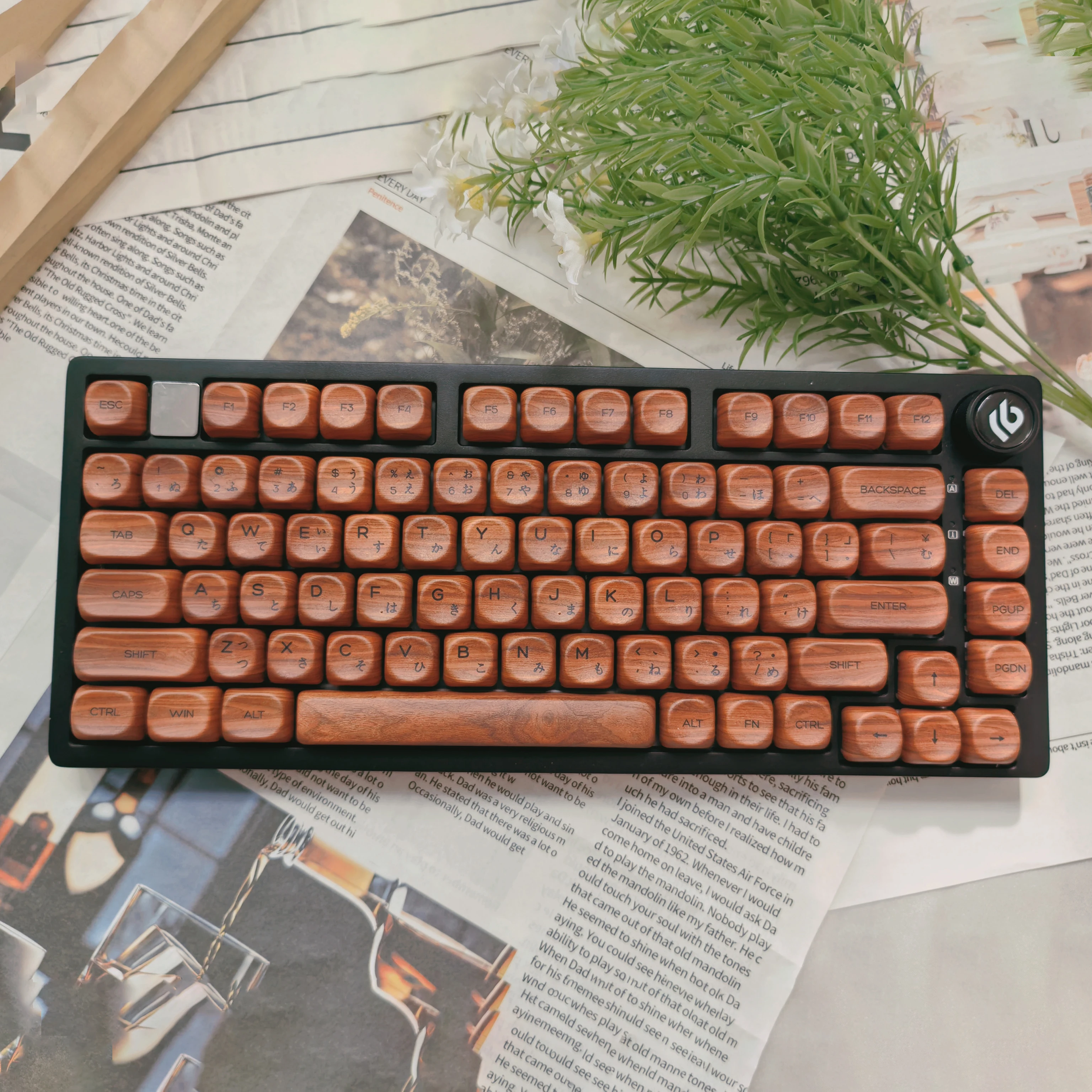130 Keys Walnut Wood Five Sides Dye-Sublimation PBT Keycap Custom MOA Profile Retro Keycaps for MX Switches Mechanical Keyboard