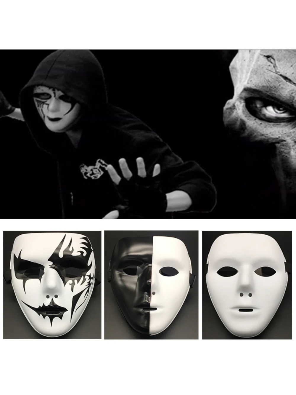 Halloween JabbaWockeeZ Mask Dance Mask Ball White Street Dance Mask for Men and Women