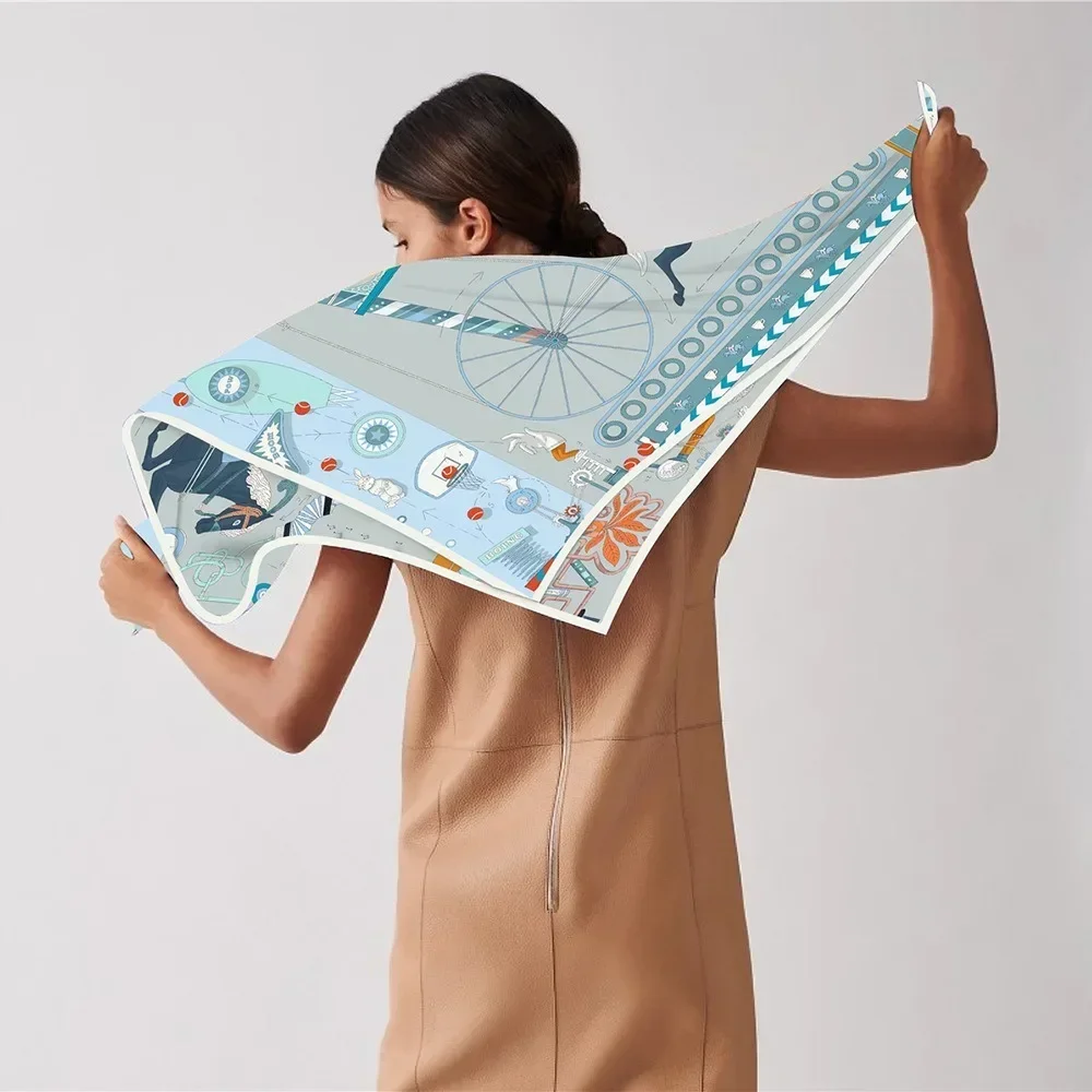1PC European Wild Carriage Balloon 90cm Twill Decorative Silk Scarf Air Conditioner Shawl Large Square Scarf Chest Wrap Scarf