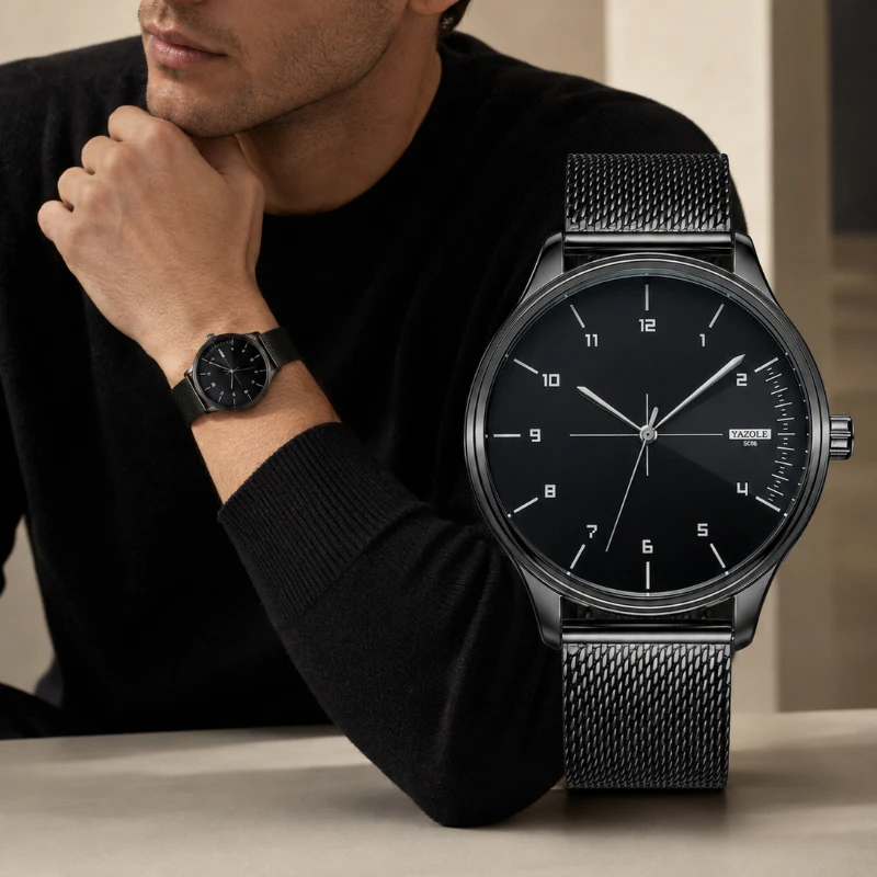 Fashion Men Watch Minimal Round Dial Metal Mesh Band Quartz Wristwatches for Man Business Casual Male Clock Gift Reloj Hombre