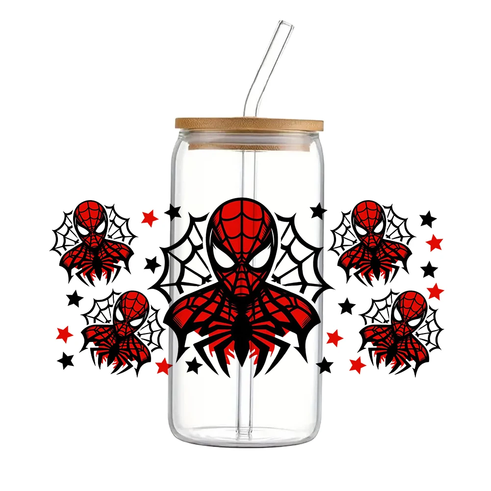 Cartoon Cute Disney Spider Man Pattern UV DTF Sticker Waterproof  Decals For 16oz Glass Cup Wrap Stickers