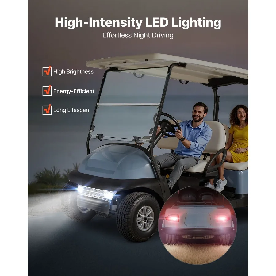 مجموعة إضاءة عربة الجولف، 12 فولت، مصباح أمامي LED قانوني للشارع ومجموعة الضوء الخلفي مع حزام أسلاك، إشارات الانعطاف، ضوء الخطر، مفتاح #5
