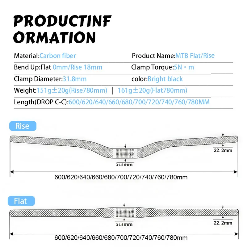 Newest 3K Matt Full Carbon Fiber Downhill Bike Handlebar Mountain Bicycle Rise Flat Bar Boost 31.8mm X 600-780mm