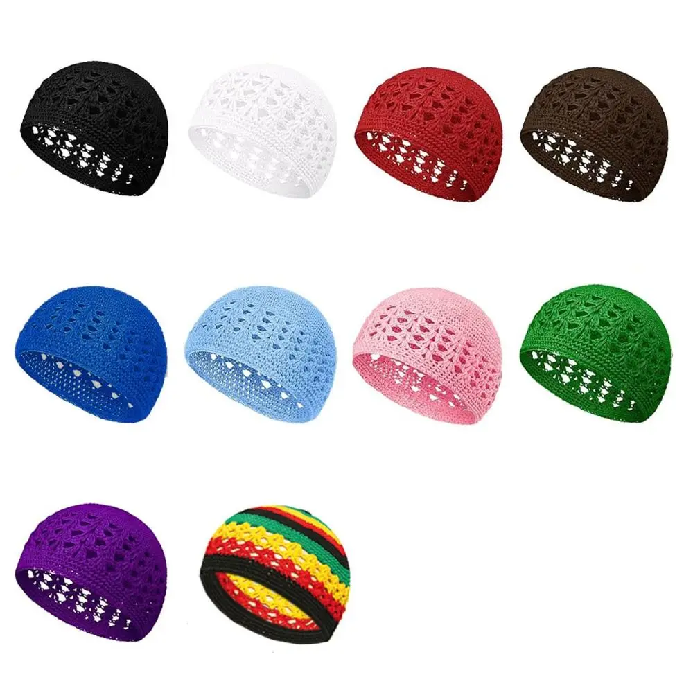 Fashion Knitted Crochet Beanie Hats Solid Color Handmade Kufi Hat Stretchy Winer Warm Cotton Skull Cap for Muslim