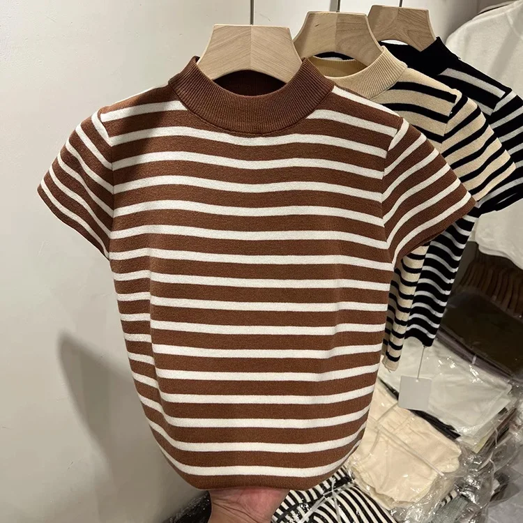 2026 Rollkragenpullover Gestreifter Pullover Slim Fit Oberteil Damen Frühling und Herbst Kurzarm Unterziehpullover – Detail 11