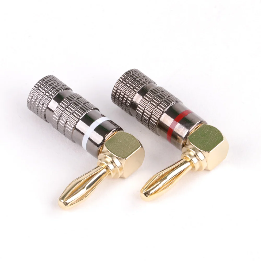 8pcs Banana Plug Right Angle 90 Degree 4mm Gold-Plated Video Speaker Adapter Audio Banana Connectors Metal Shell