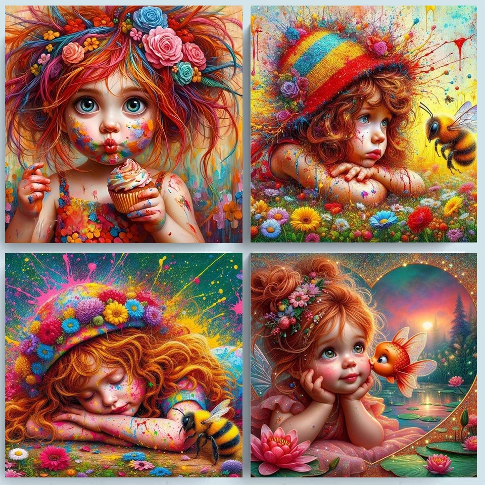 Diamond Painting New 2024 Diamond Mosaic Colour Hair Little Girl Home Decor Embroidery Cross Stitch Kits Honeybee Wall Sticker