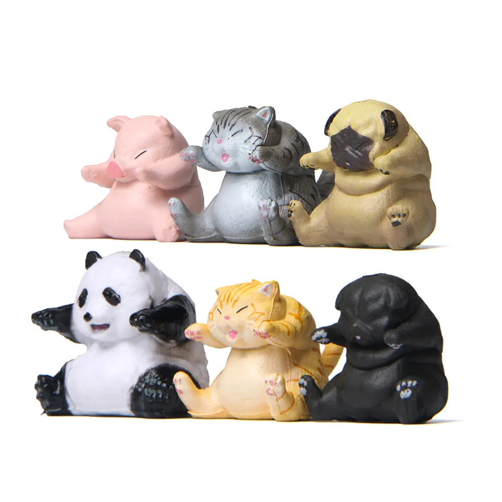 

6PCS/Sets Lovely Animals Dogs Cats Piggy Models Toys Funny Panda Miniature Figurines Home Decoration Gift for Kids Childrens