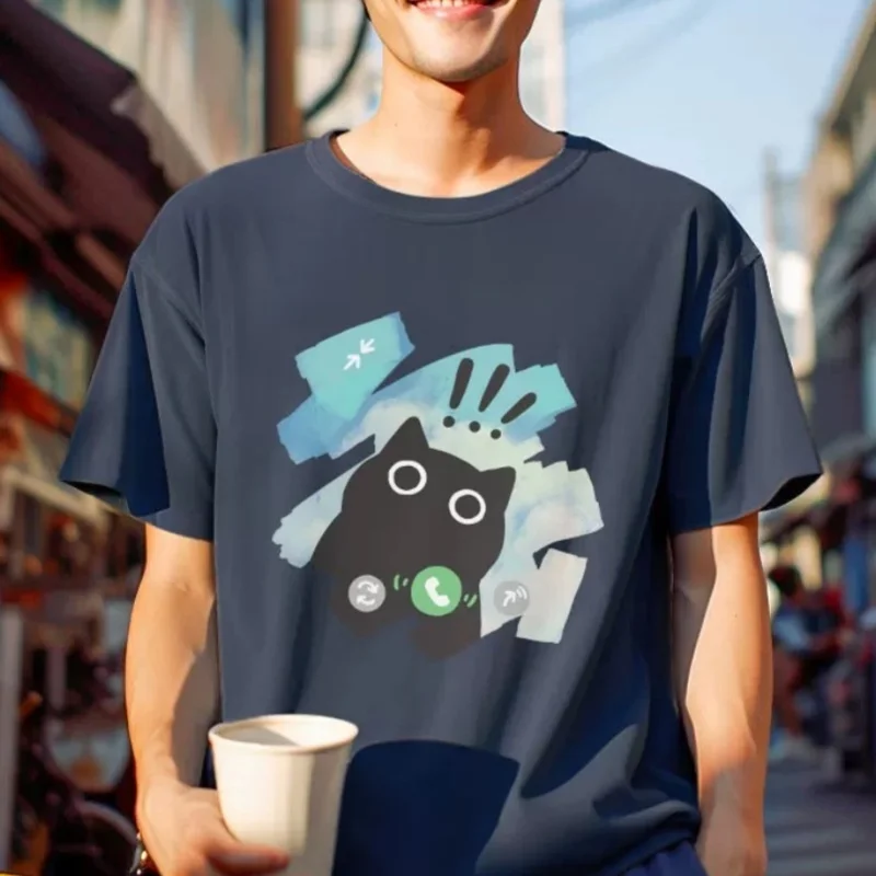 ZAZOMDE Voice Call Cat Japanese Style T Shirt Men Women Fashion Tshirts Summer Tops Cotton Loose Street Hip Hop T-Shirts 5XL
