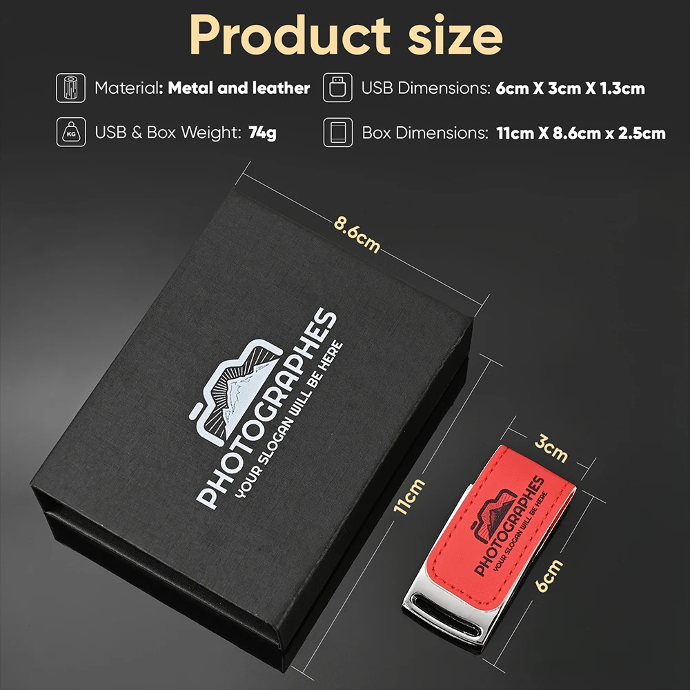 사진 스튜디오 가죽 USB 3.0 플래시 드라이브, 무료 커스텀 로고 메모리 스틱, 128GB, 64GB 고속 펜 드라이브, 32GB 결혼 선물