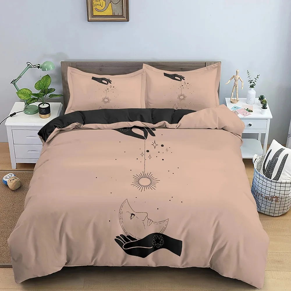 Psychedelic Duvet Cover Set Moon Sun Hand Bedding Set Personalized Polyester Comforter Cover Queen King Full Size for Boys Teens