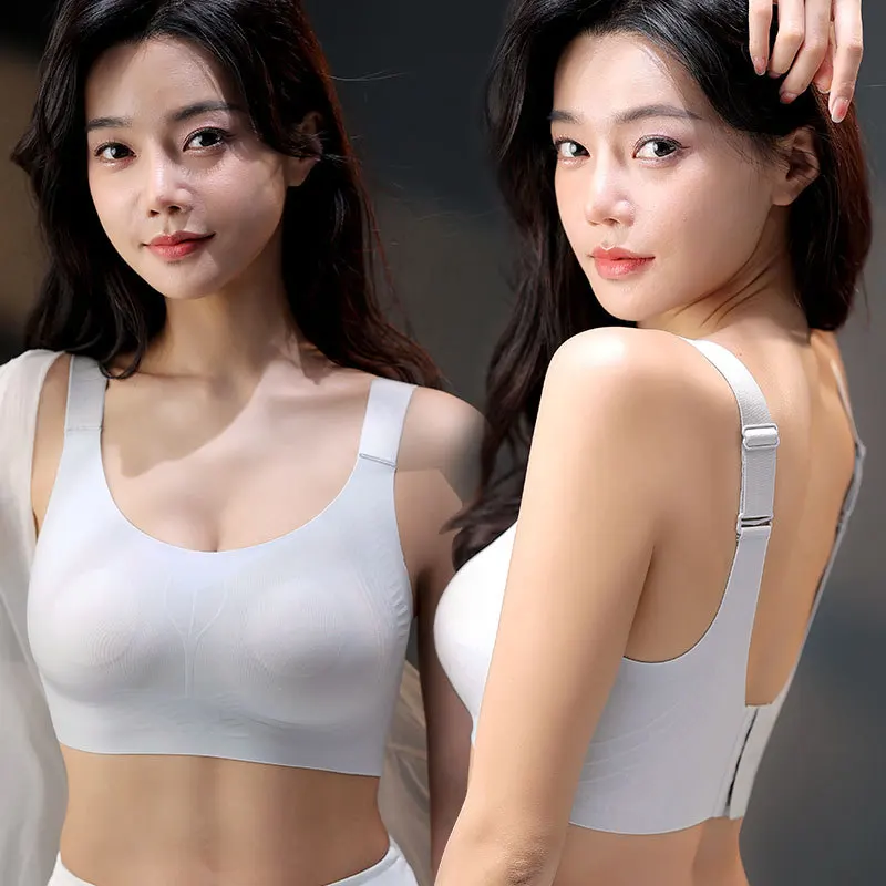 

Plus Size Minimizer Wire Free Seamless Bra 75BCD-110BCDE Cup Full Cup Bra Wireless Women Oversized Thin Cup Black Gray