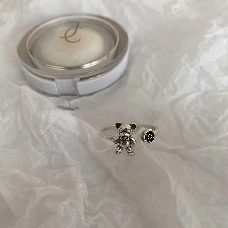 LIVVY خواتم الدب الفضية اللون INS موضة إبداعية مجوفة مزدوجة هندسية عتيقة إكسسوارات الحفلات هدايا