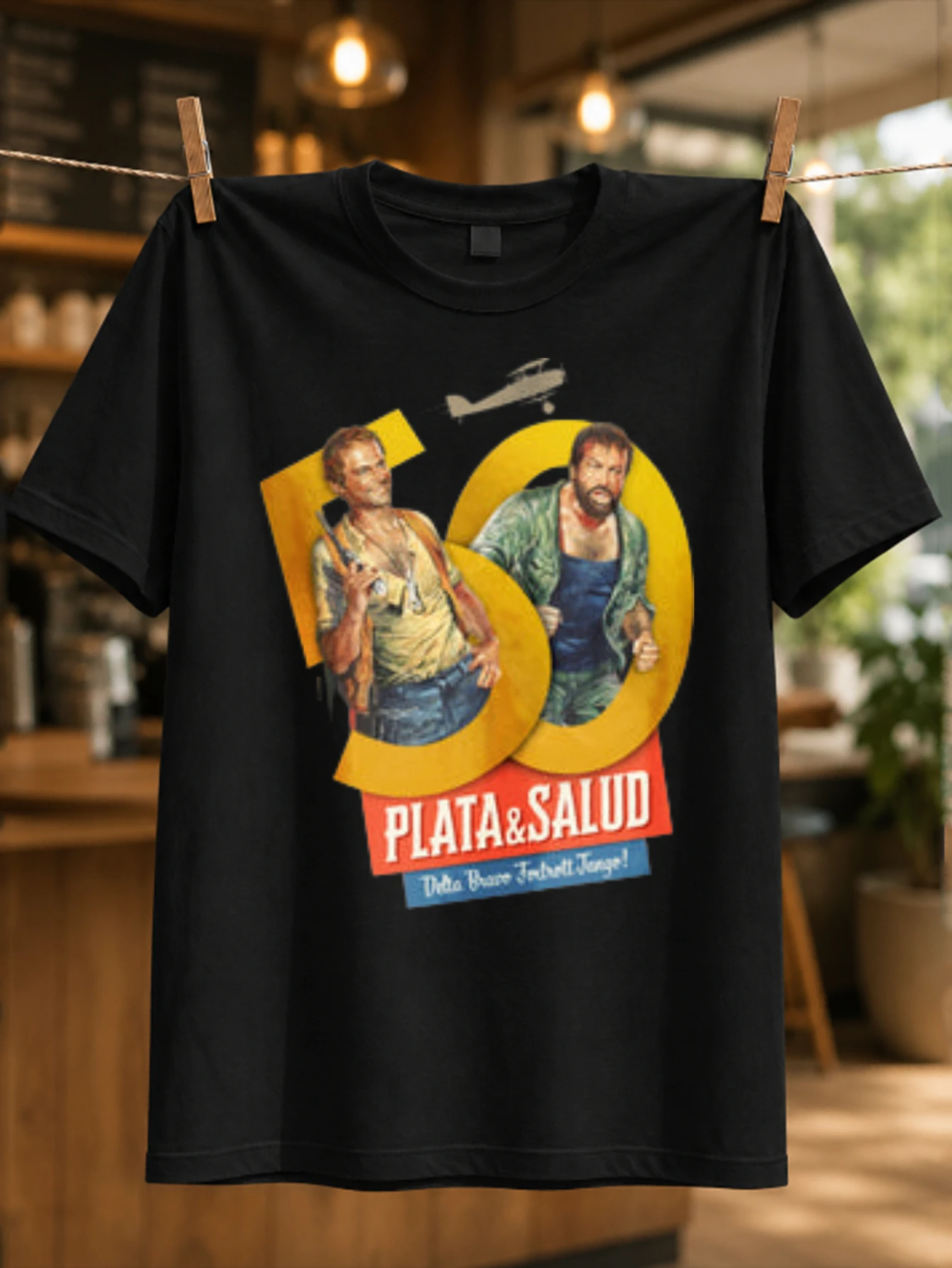 50 Plata Salud western duo anniversary lettering with rustic portrait art and vintage frontier mood  Unisex All T-Shirt