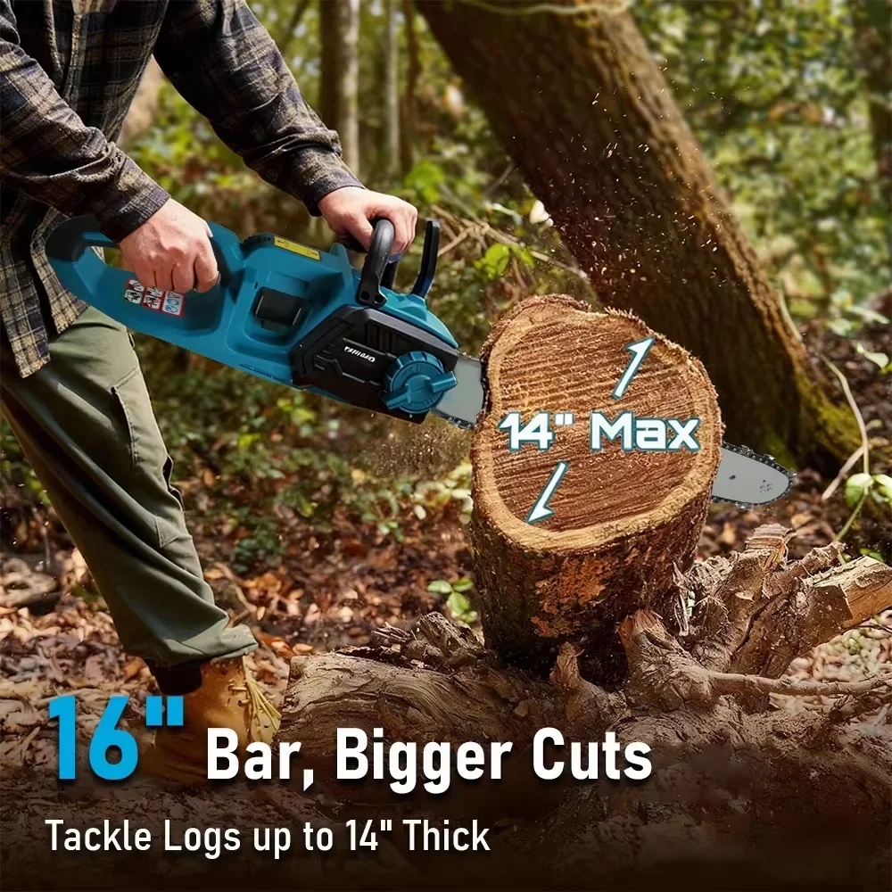 TUNGFULL 16 Inch Cordless Brushless Electric Chainsaw Portable Wood Cutter for Garden Farm Tree Pruning Logging Bamboo Cutting