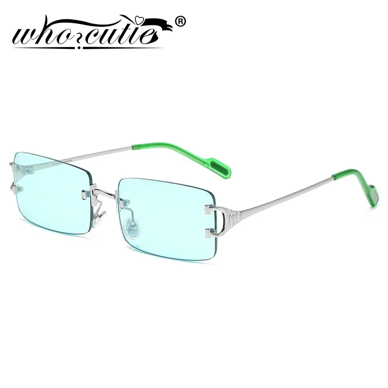 

Прямоугольные винтажные солнцезащитные очки без оправы для женщин и мужчин, 2024, брендовый дизайн, ретро солнцезащитные очки, зеленые тонированные линзы, квадратные очки 90-х годов, S418