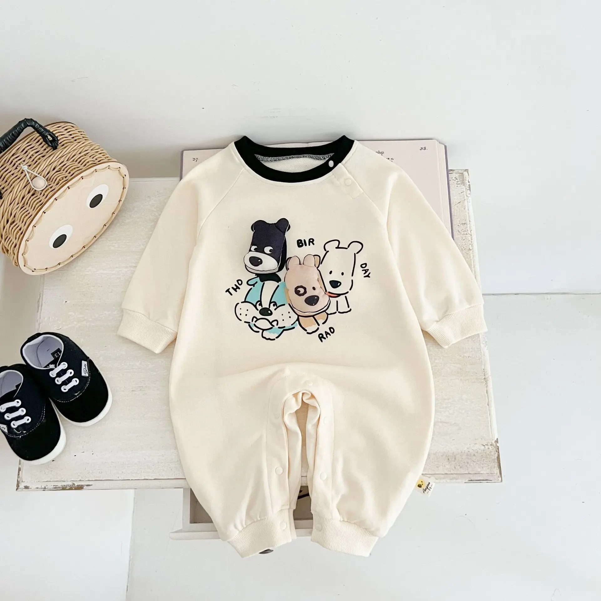 Autumn Newborn Infant Baby Boy Girls cartoon puppy Romper Muslin Long sleeve Rompers Kids Onepiece Fashion Baby Clothing