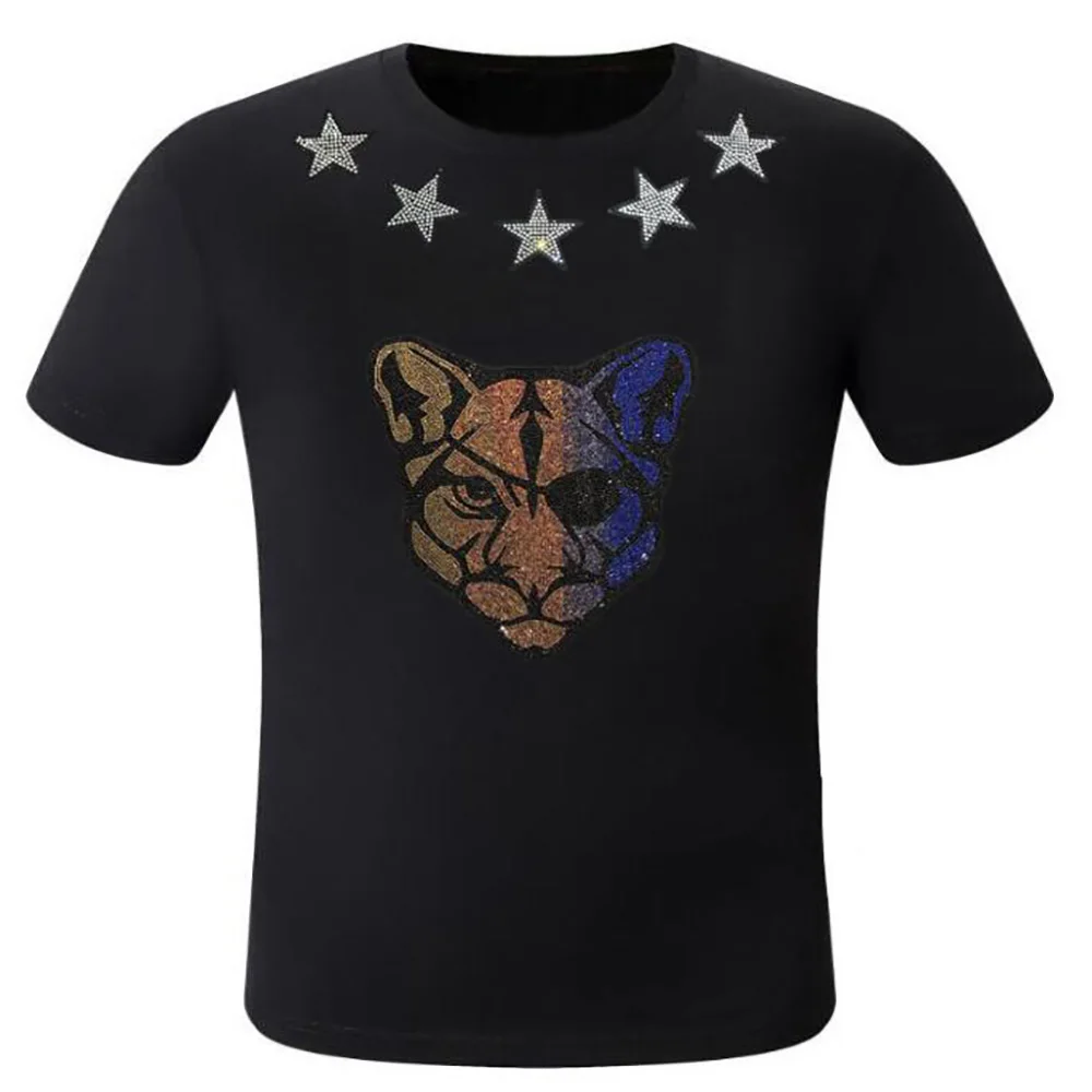 

Fashion Streetwear O Neck Slim Tshirts Hot Drilling T Shirts Men Brand Short Sleeve Man five star 11-01