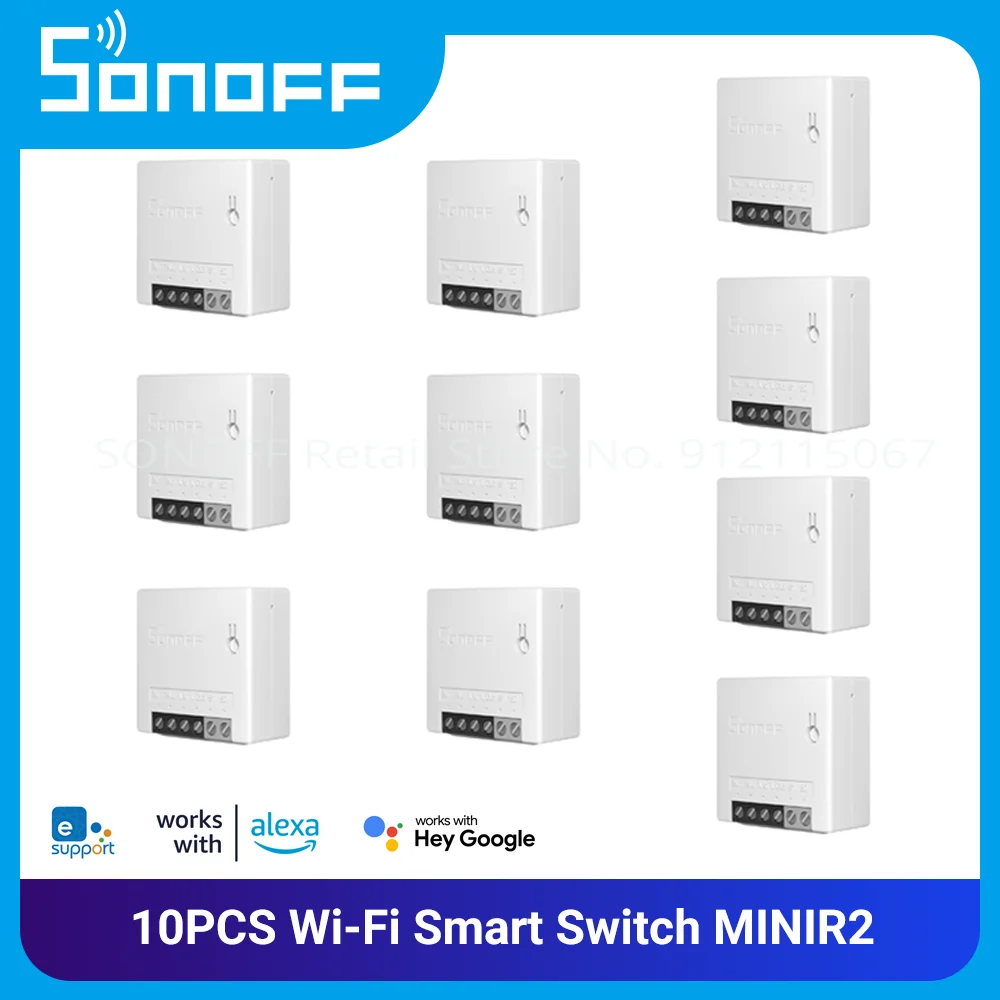 

SONOFF 10PCS MINIR2 WiFi Smart Switch Two-Way, Voice Control Smart Scenes for Smart Home via eWeLink Work with Alexa Google Home