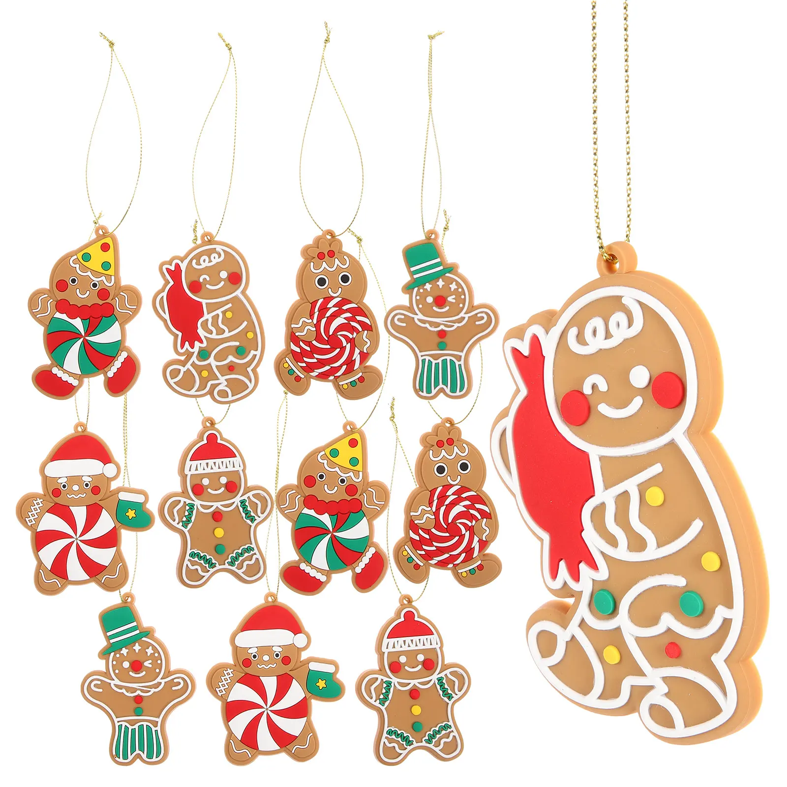 

12 Pcs Gingerbread Man naments Christmas Tree Decorations Mini PVC Hanging Pendants Reusable Festive Xmas
