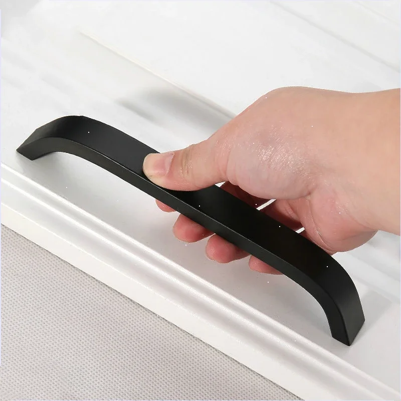 Aluminum Alloy Handle 96mm 128mm 160mm 192mm Kitchen Cabinet Knobs Handles Black Furniture Handle for Cabinet Drawer Pulls