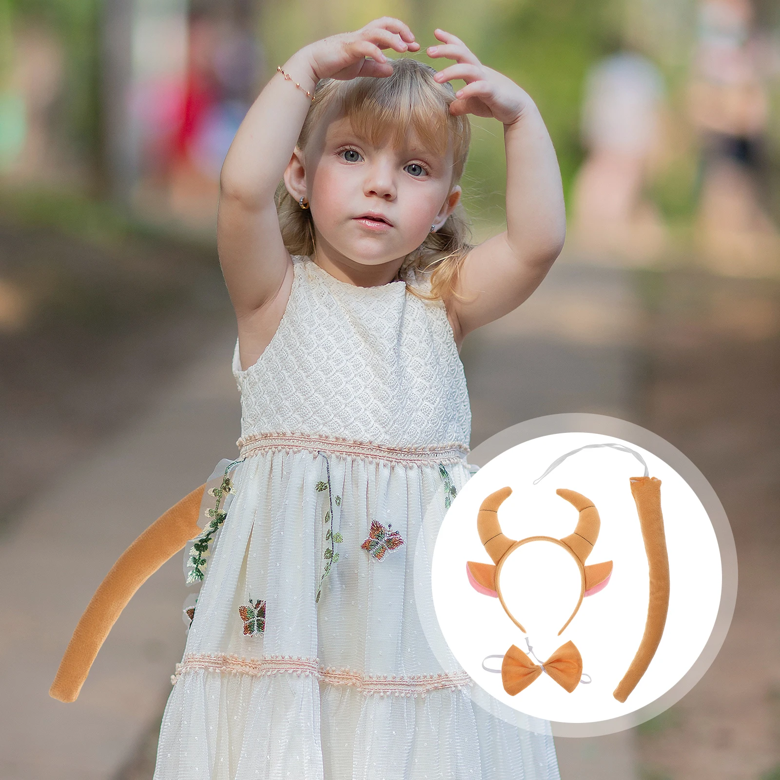 

1pcs Cattle Costume Set Cow Horn Headband Bow Tie Tail Animal Cosplay Accessories For Kids Party Halloween Christmas Costume