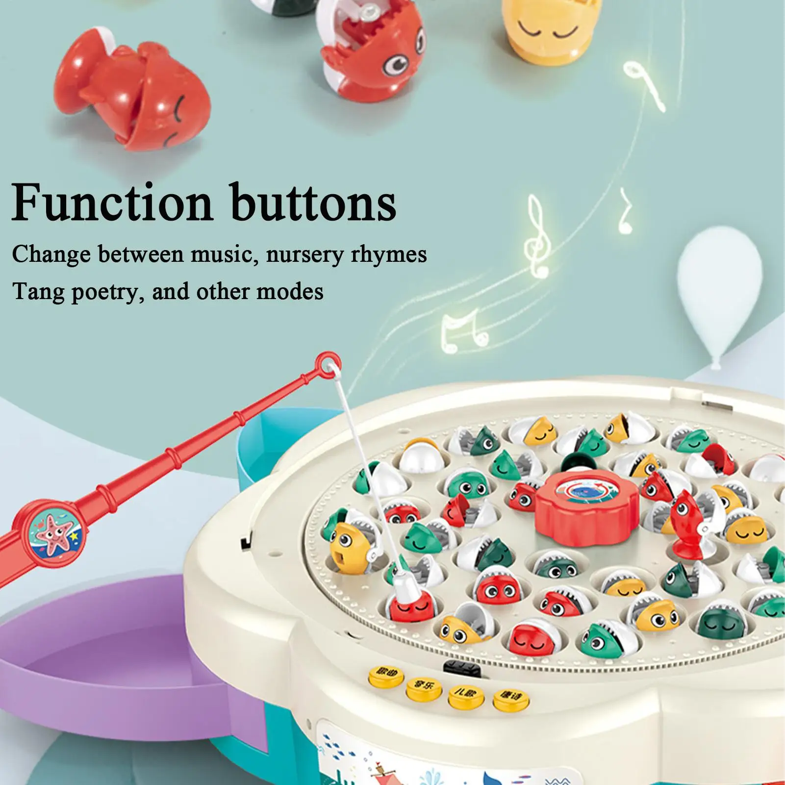 เกมตกปลาแม่เหล็กสําหรับเด็ก ชุดตกปลาแม่เหล็กสําหรับเด็กวัยหัดเดินพร้อมดนตรี กิจกรรมการเรียนรู้การเชื่อมโยงระหว่างพ่อแม่และลูกเป็นเวลา 4-6 ปี