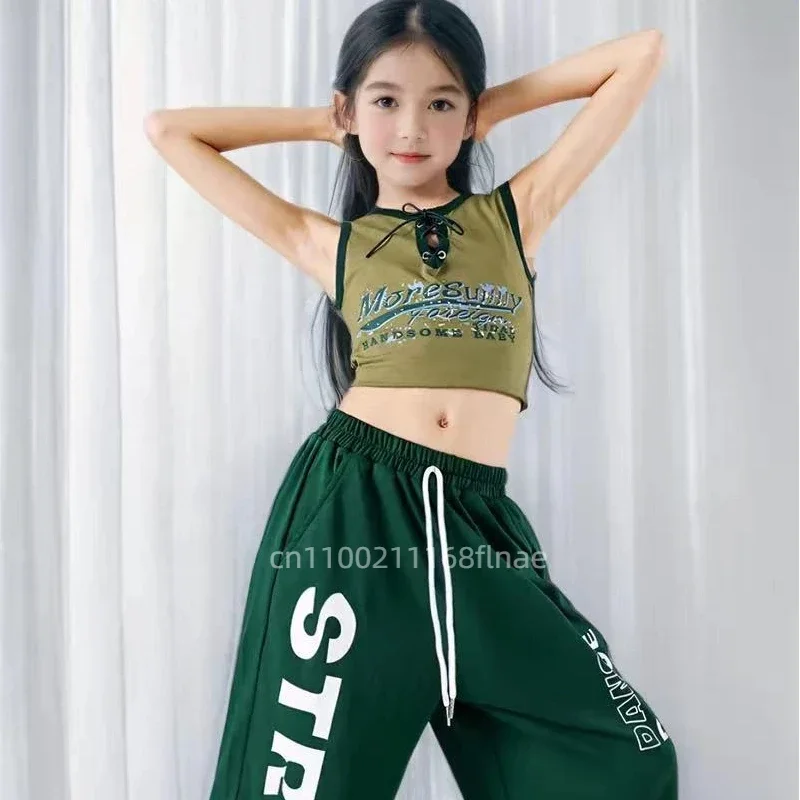 Jazz-Tanz-Übungskleidung für Mädchen, Westen, Performance-Kleidung, Jazz-Hoodies für Kinder, Street-Dance-Kostüme für Kinder