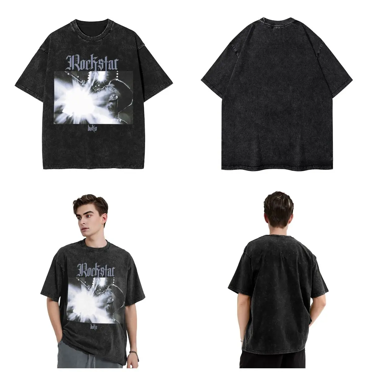 Rockstar Duki Singer Rap Music Washed T Shirts Streetwear Hip Hop Novelty T-Shirt Tee Shirt Men Women 100% Cotton Harajuku