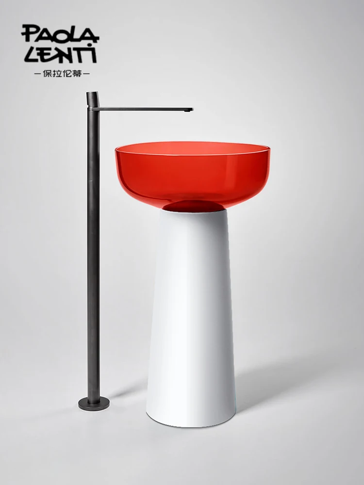 Minimalist colored transparent resin column basin, floor standing circular integrated floor standing crystal washbasin