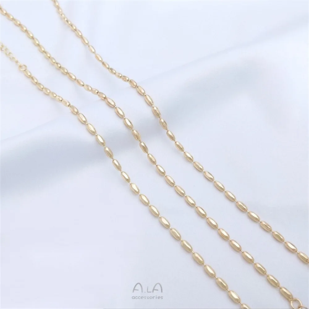 14K الذهب اللون الأرز عقد من اللؤلؤ الترقوة سلسلة سلسلة عنق حبة سلسلة سوار DIY اليدوية دلاية مجوهرات
