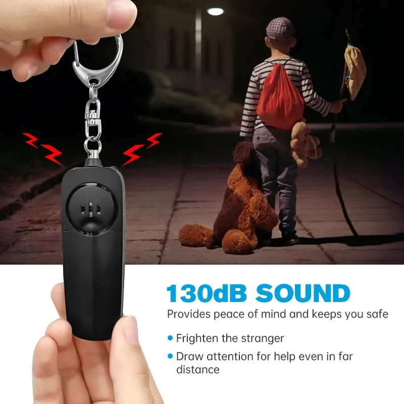 Lighter And Thinner Female Portable Alarm With Keychain, 130dB Volume, Electronic Whistle, Backpack Pendant, LED Lighting