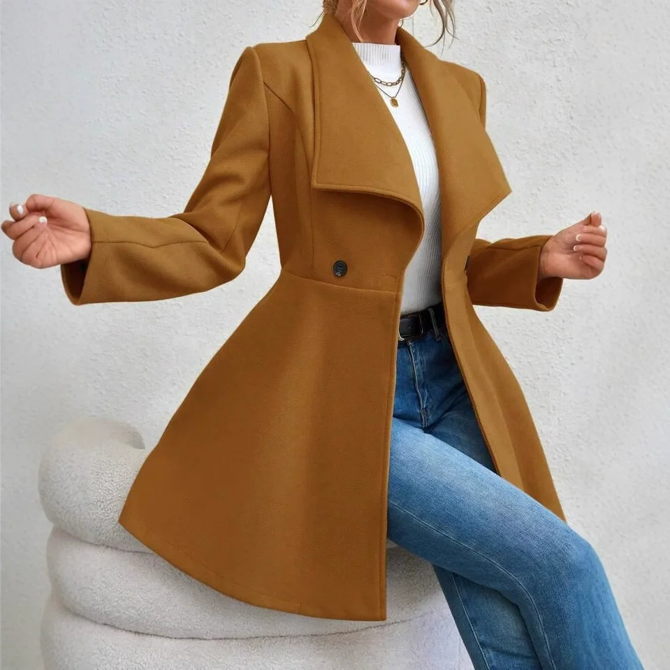 Women's Coats Winter Solid Color Long Sleeve Lapel Button-Up Work Coats New Year Red Valentine's Day Gift Outerwears