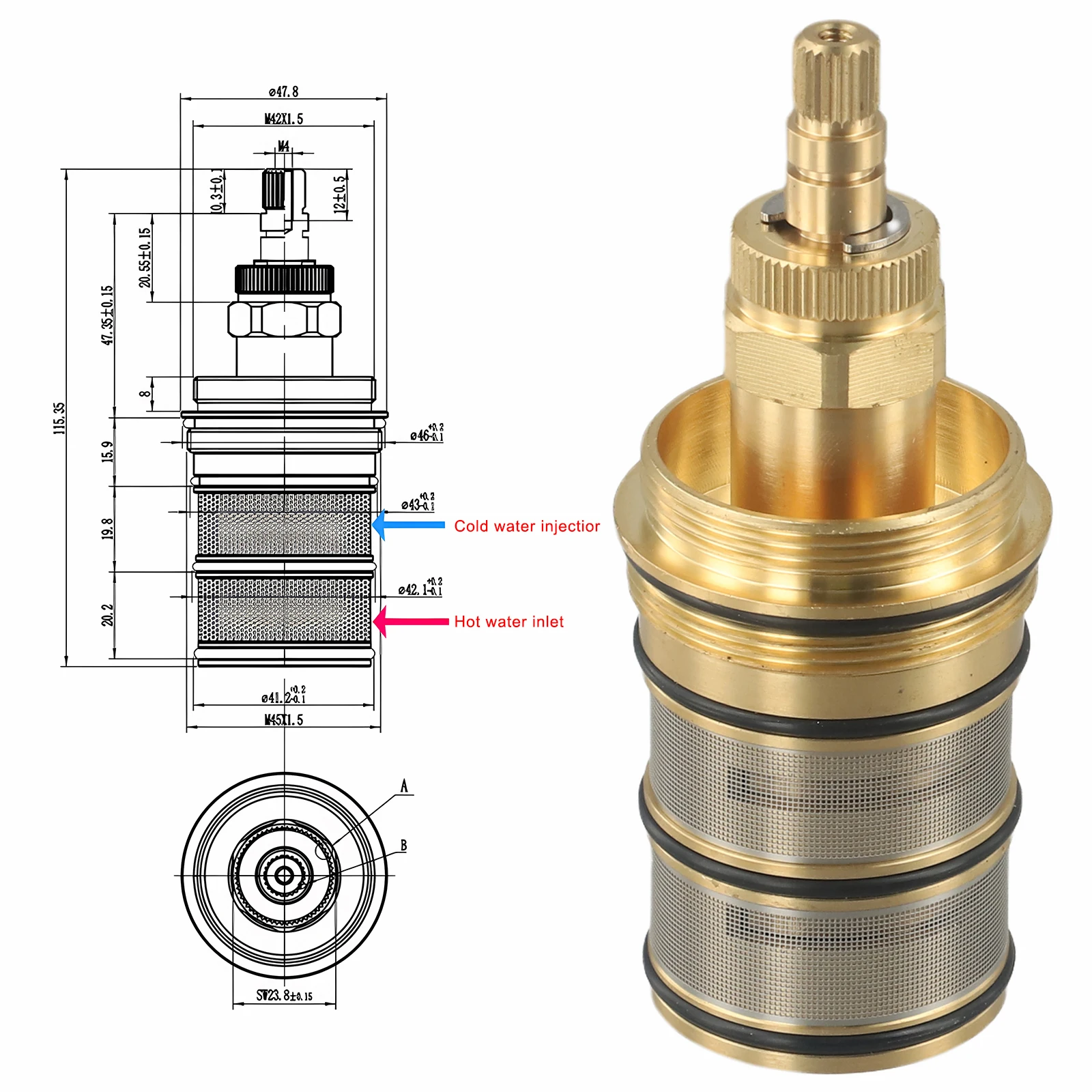 1pc Brass Thermostatic Valve Cartridge 20-48 Degrees For Assad Shower Mixing Valve Repair Kit Home Kitchen Bathroom Accessories