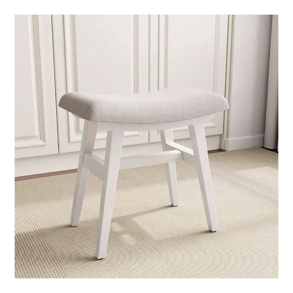 

Wood Small Vanity Stool, Compact Makeup Chair With Cushion, Linen Covered High Rebound Sponge, Easy Assembly Footstool Bedroom,