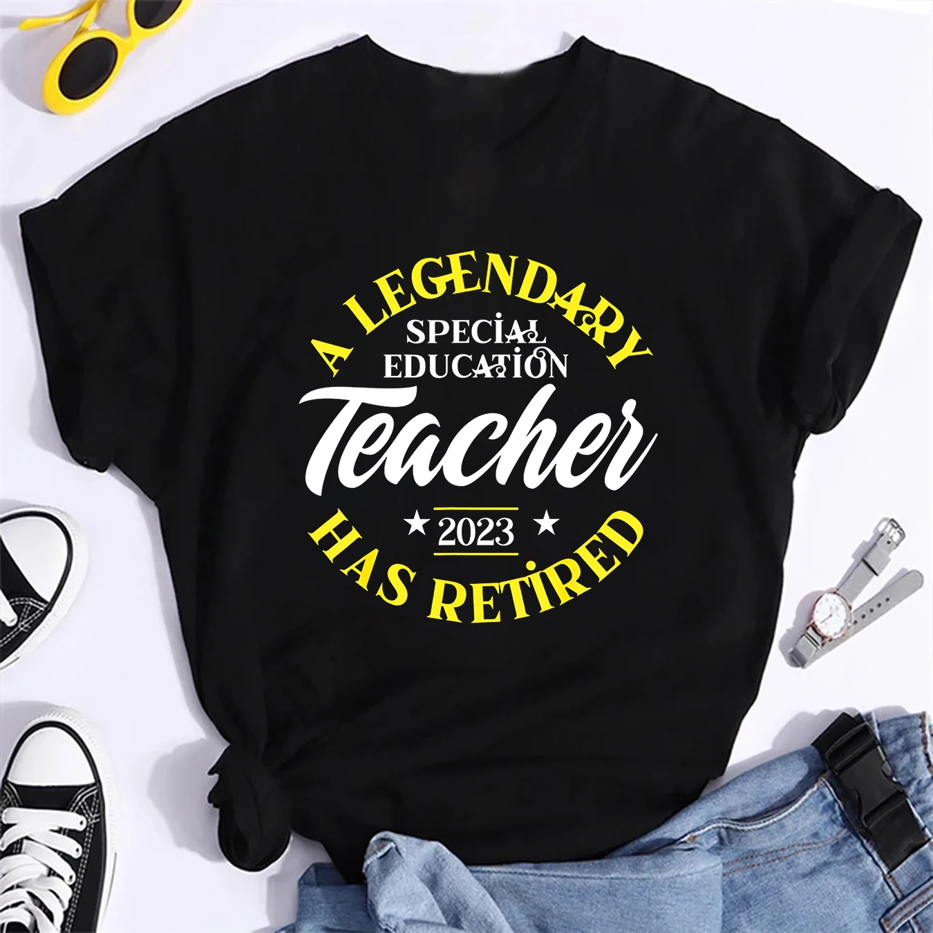 Legendary Special Education Teacher Retired Print T-Shirt Fashion women Team Short-Sleeved Round Neck TShirt Tops Oversized Tee