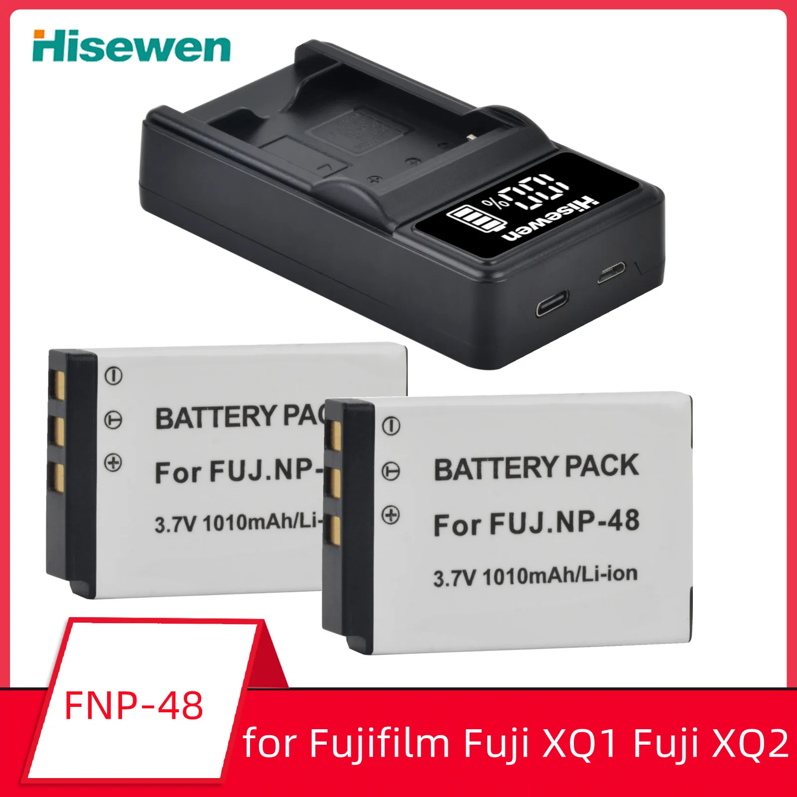 NP-48 NP 48 NP48 Rechargeable Li-ion Battery and Charger with Type C Port for Fujifilm Fuji XQ1 Fuji XQ2 Camera Battery