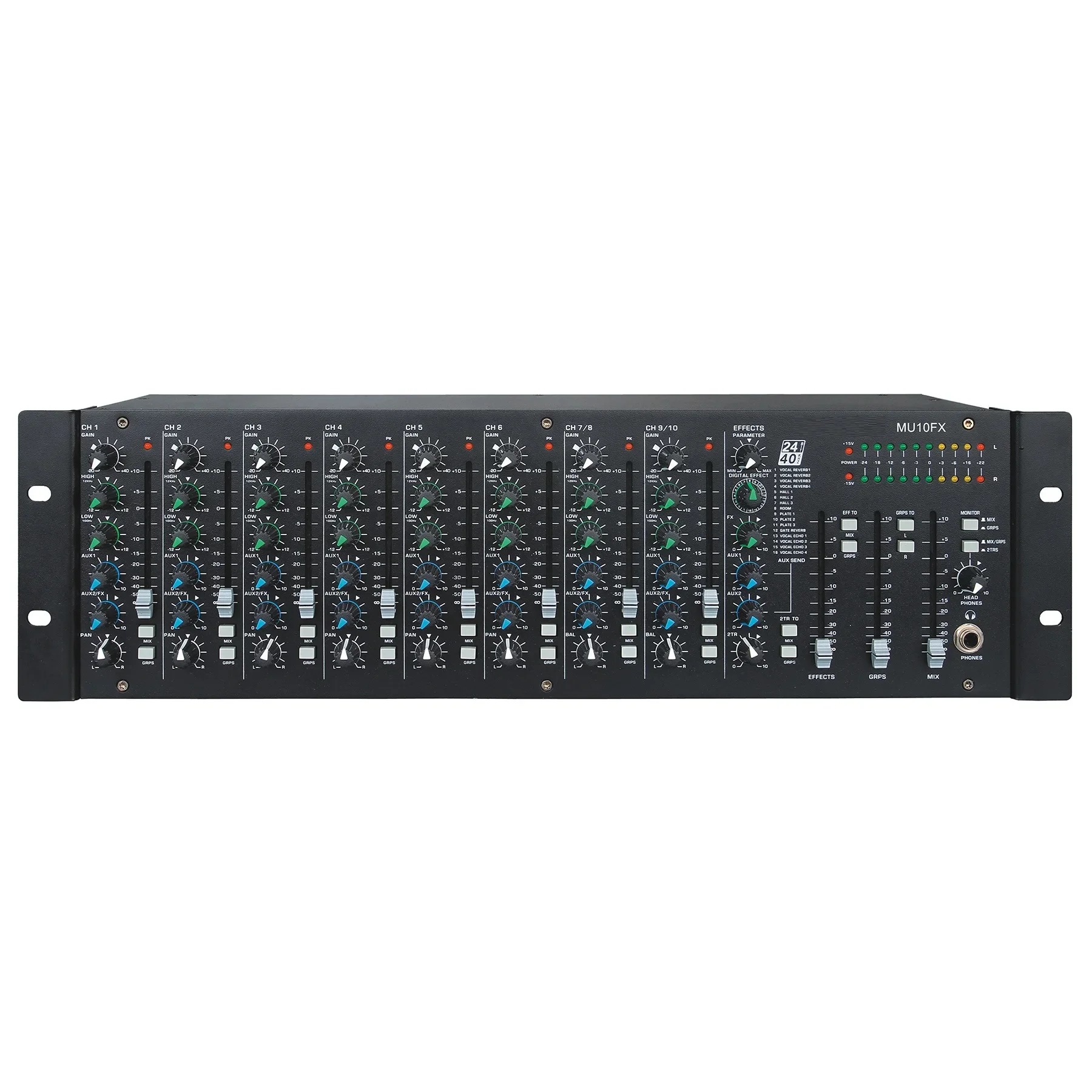 

10-Channel 3U Rack Audio Mixer PA System Broadcast Mixing Console With Built Sound Card Bluetooth Switching Power DJ Controller