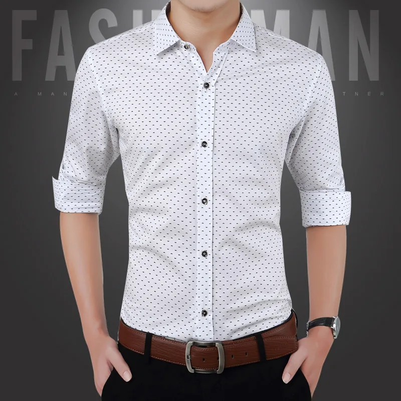 Camisa ajustada de manga larga para hombre, camisa informal de lunares, talla grande, para redes sociales, primavera, 2024