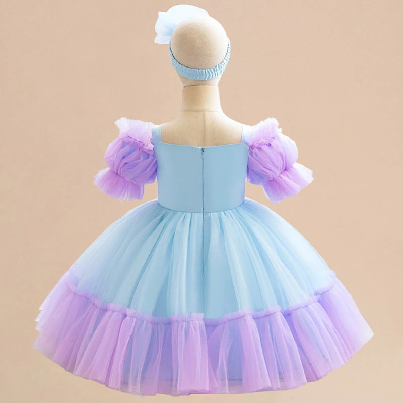 Purple Lace Party Dress For Girls Girl Tulle Dresses Children Birthday Princess Gown Kids Evening Daily Holiday Fashion Costumes