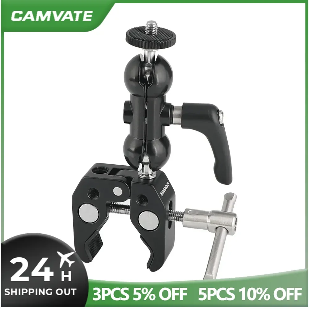 CAMVATE Universal Dual Ball Head Magic Arm Ballhead Clamp 1/4