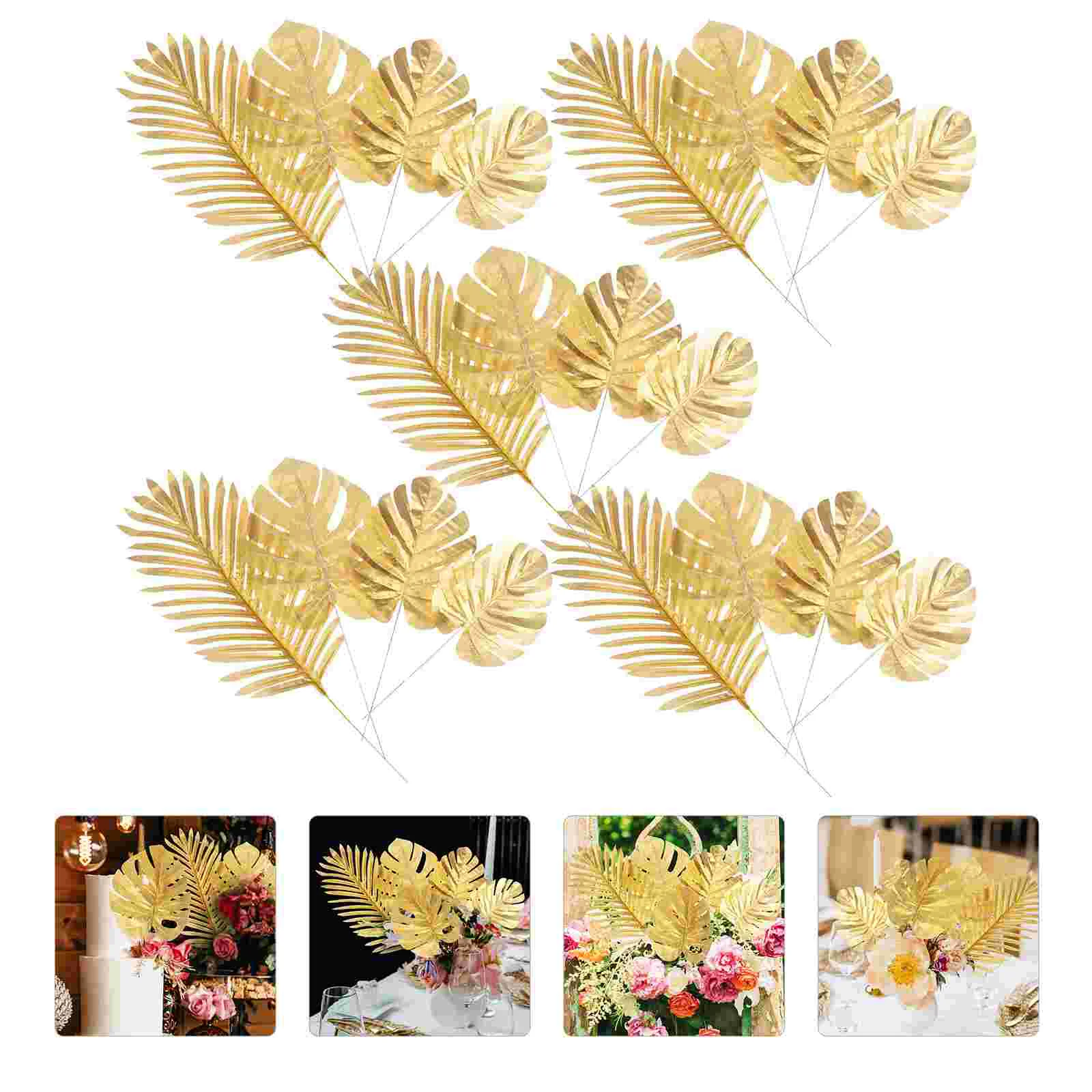 

20 Pcs Golden Monstera Leaf Artificial Party Wedding Decors Plant Leaves Palm Decoration Simulation Plants